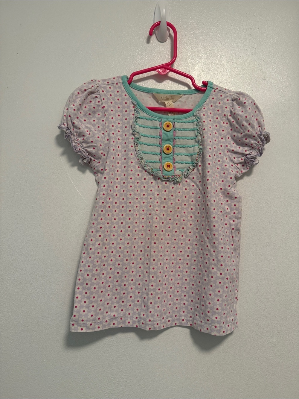 Matilda Jane Pink Dot Short Sleeve Top with Mint Bib
